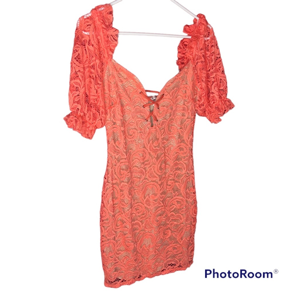 Puff Sleeve Coral Mini Dress